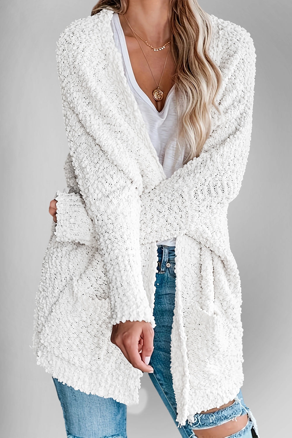 Double Take Pocketed Open Front Long Sleeve Cardigan 