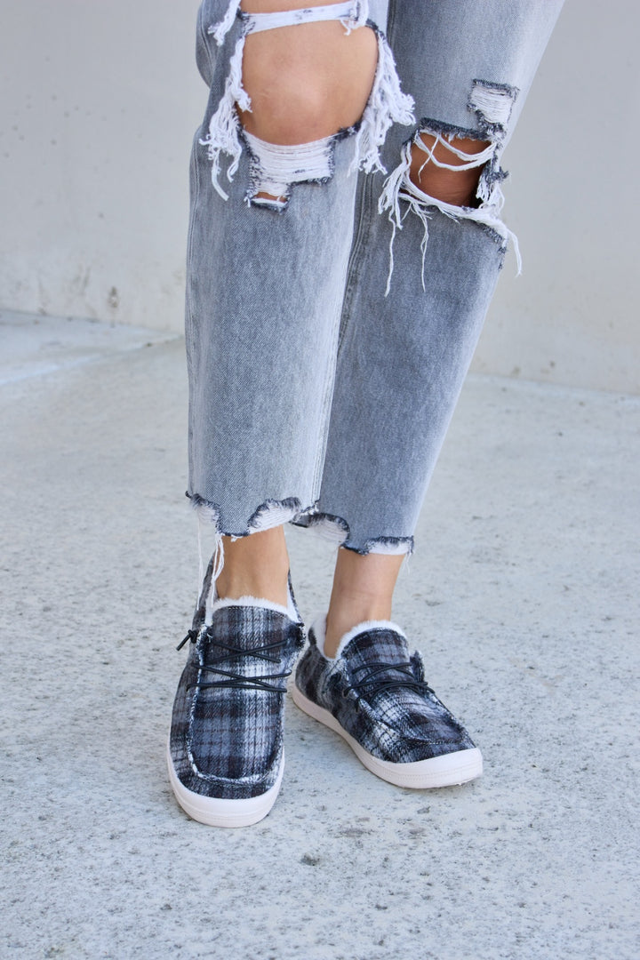 Forever Link Plaid Plush Flat Sneakers 