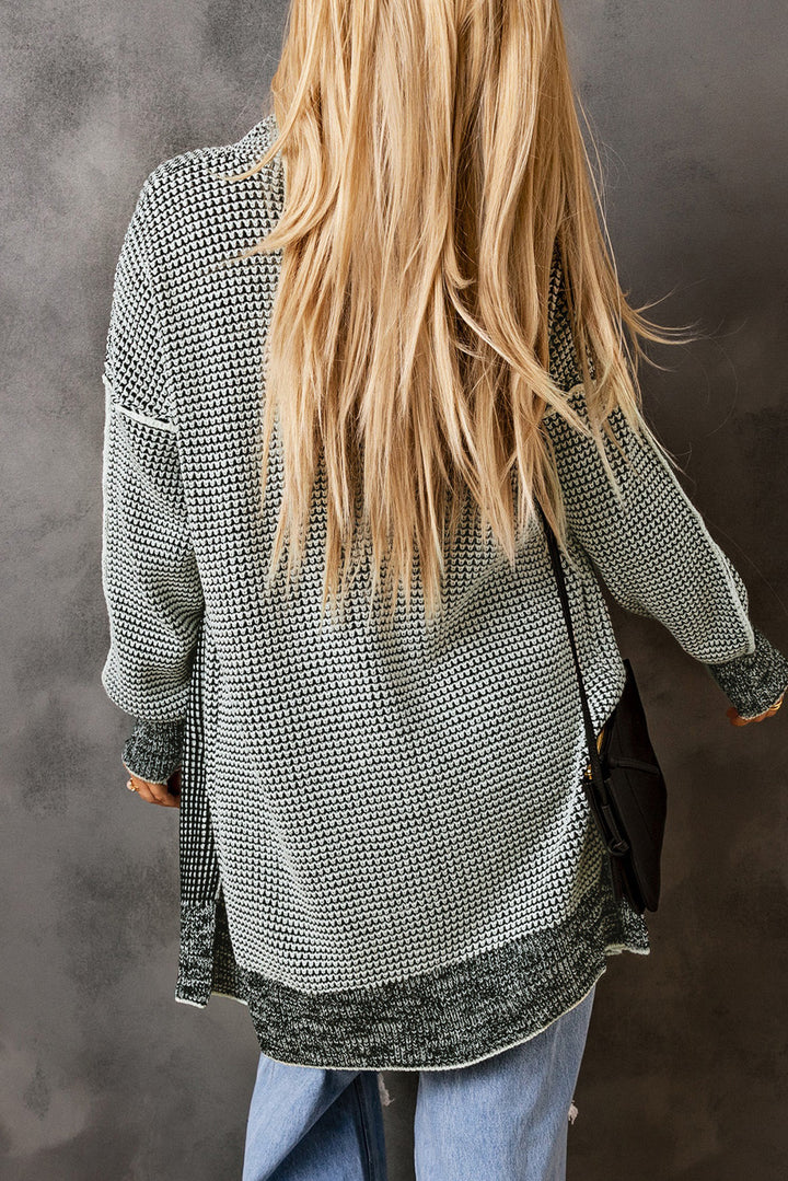 Gray Plaid Knitted Long Open Front Cardigan Sweaters & Cardigans/Cardigans