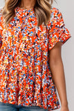 Plus Size Floral Round Neck Tiered Blouse 