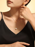 Stainless Steel Bow Pendant Necklace with Pearls 