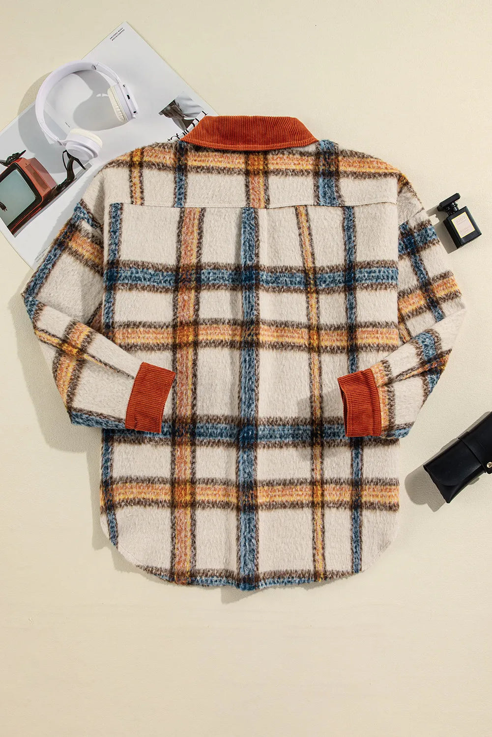Plus Size Plaid Button Down Jacket 