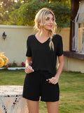 V-Neck Short Sleeve Top and Pocketed Shorts Lounge Set Lingerie & Nightwear