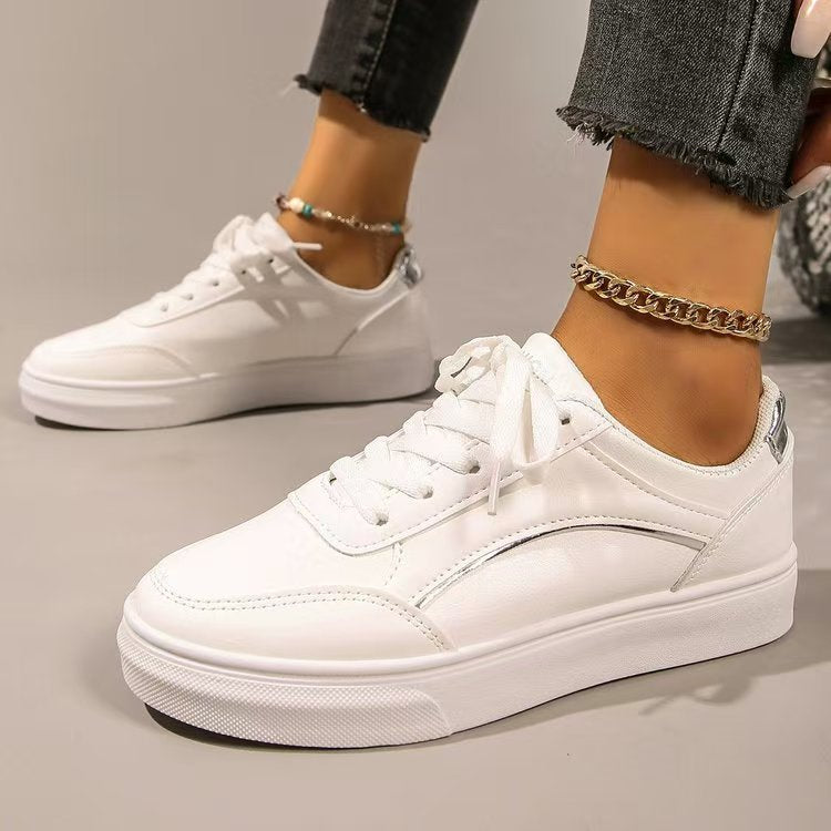 PU Leather Round Toe Flat Sneakers 