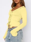 Ruffled Tie Front Flare Sleeve Shirt 