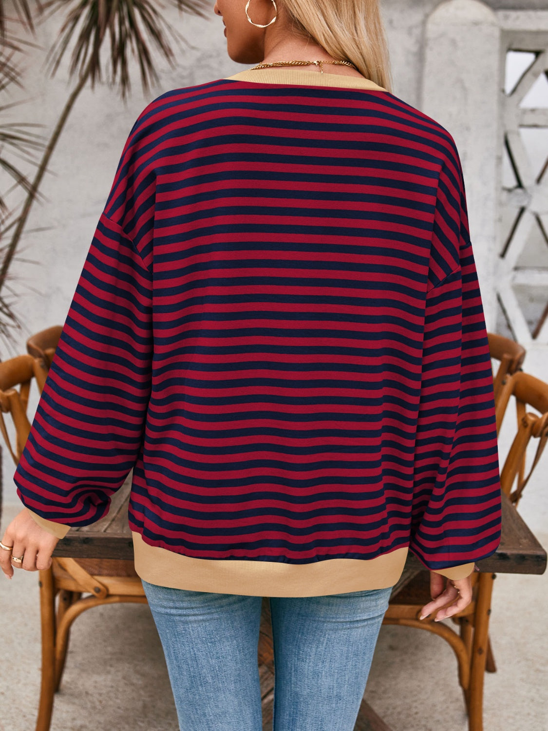 Lovelet Contrast Striped Long Sleeve Sweatshirt 