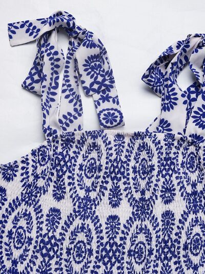 Perfee Slit Smocked Square Neck Printed Maxi Cami Dress Dresses