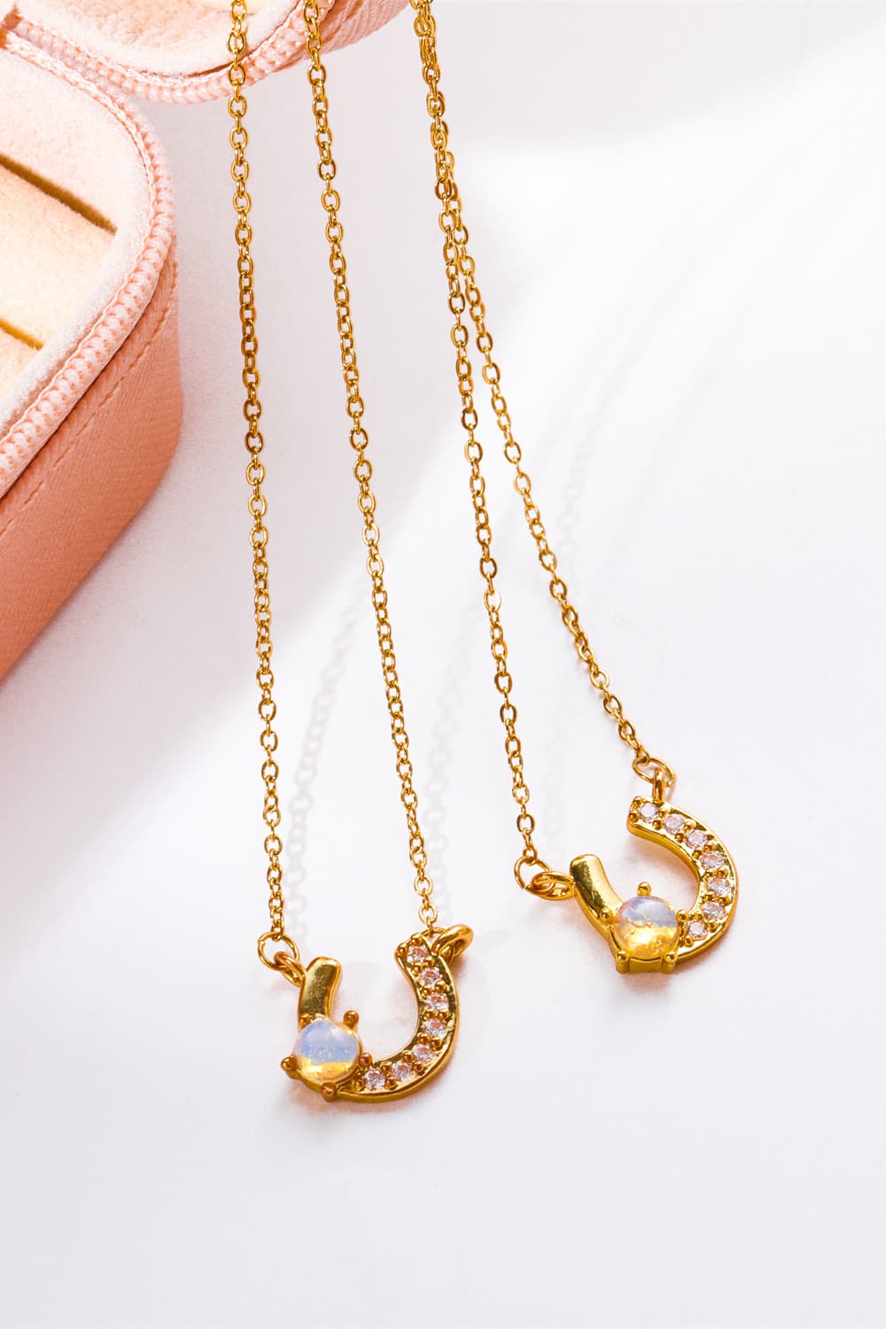 Horseshoe Shape Copper 14K Gold Plated Pendant Necklace 