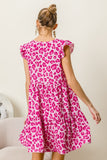 BiBi Leopard Cap Sleeve Tiered Mini Dress 