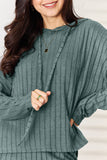 Basic Bae Full Size Ribbed Drawstring Hooded Top and Straight Pants Set 