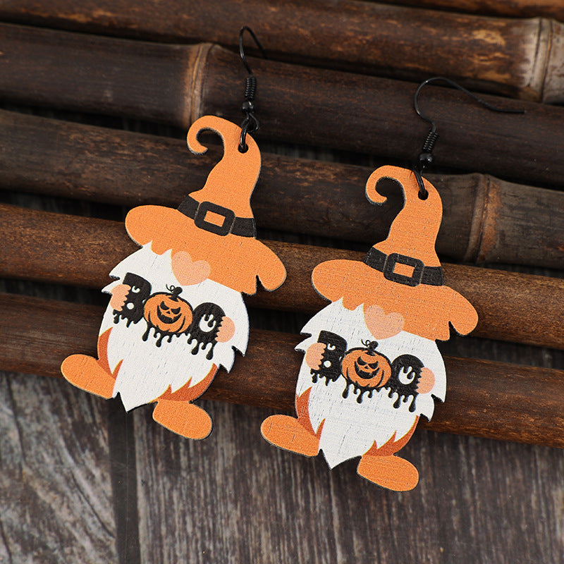 Wooden Dwarfs Pumpkin Dangle Earrings 