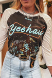 Graphic Contrast Round Neck Raglan Sleeve T-Shirt 