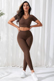 V-Neck Crop Top and High Waistband Long Active Pants 