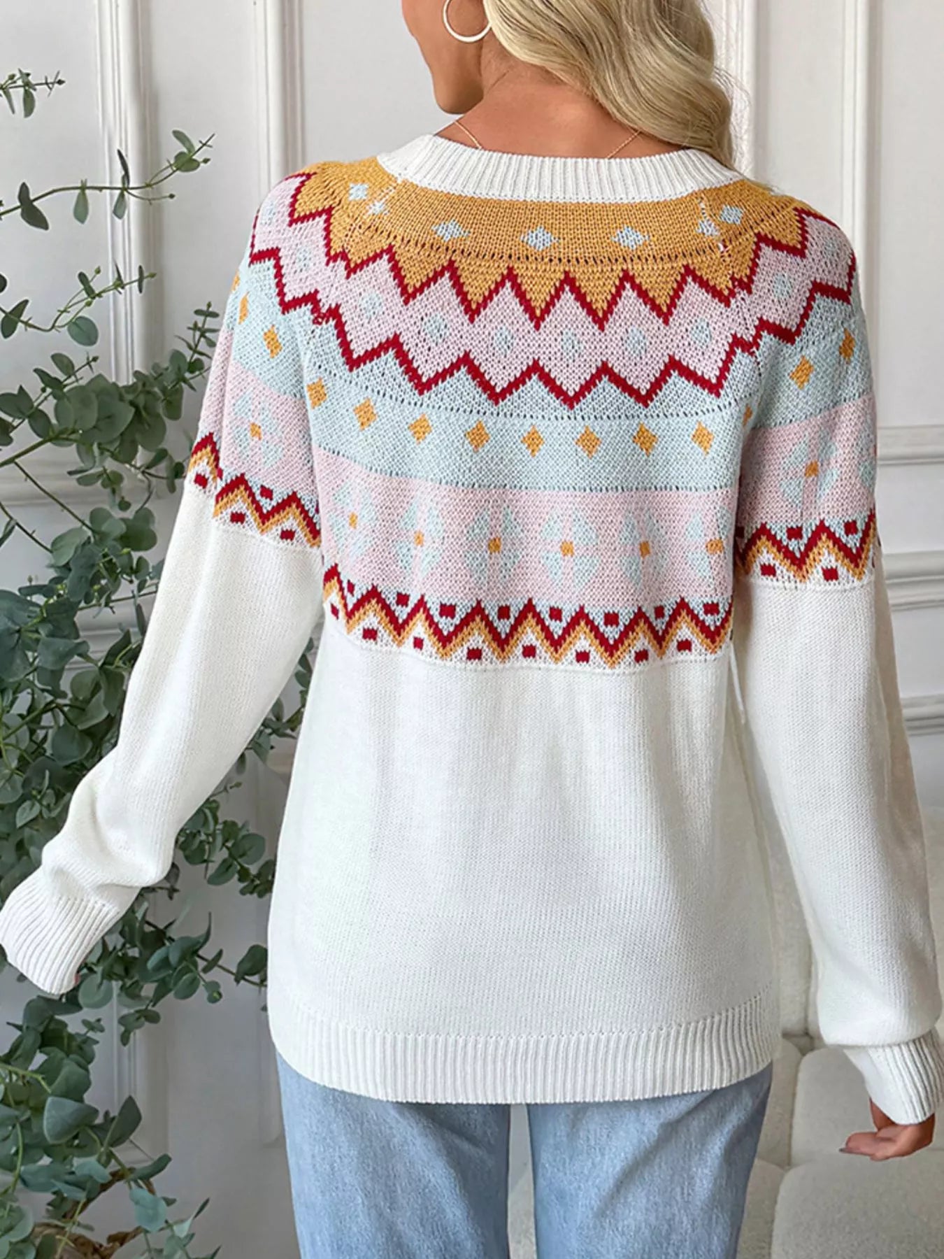 Contrast Round Neck Long Sleeve Sweater 