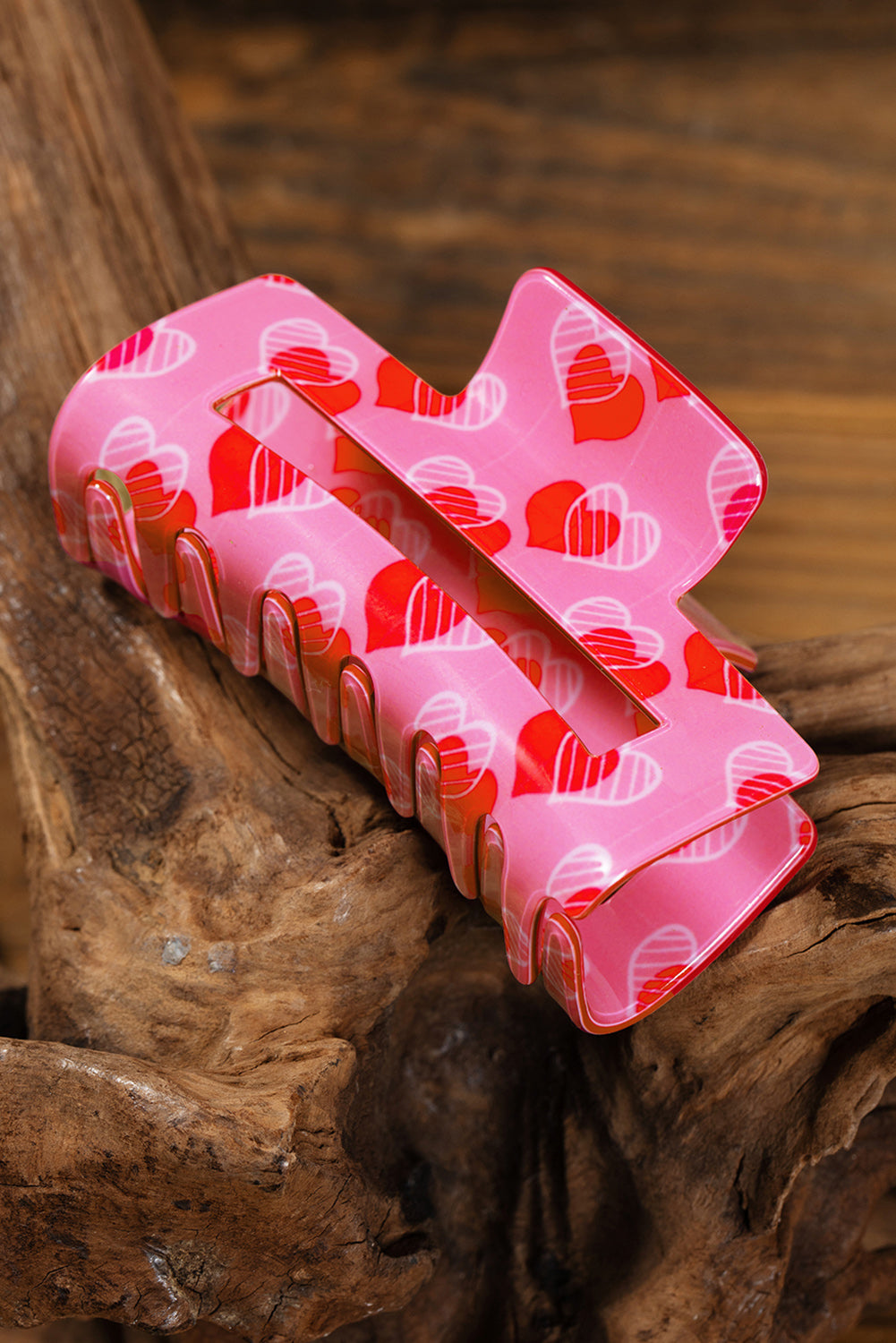 Pink Double Heart Printed Valentines Fashion Hair Claw Accessories/Headwear