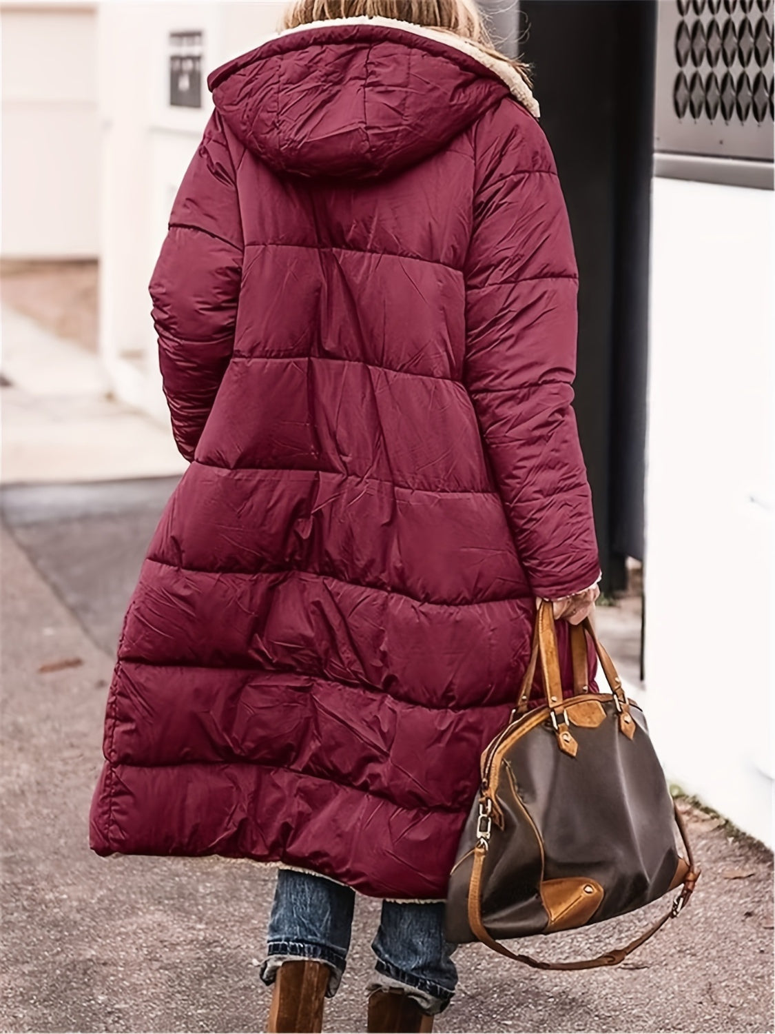 Plus Size Zip Up Sherpa Hooded Coat 