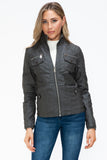YMI Removable Faux Layered Multi-Pocket Jacket with Fuzzy Hood 