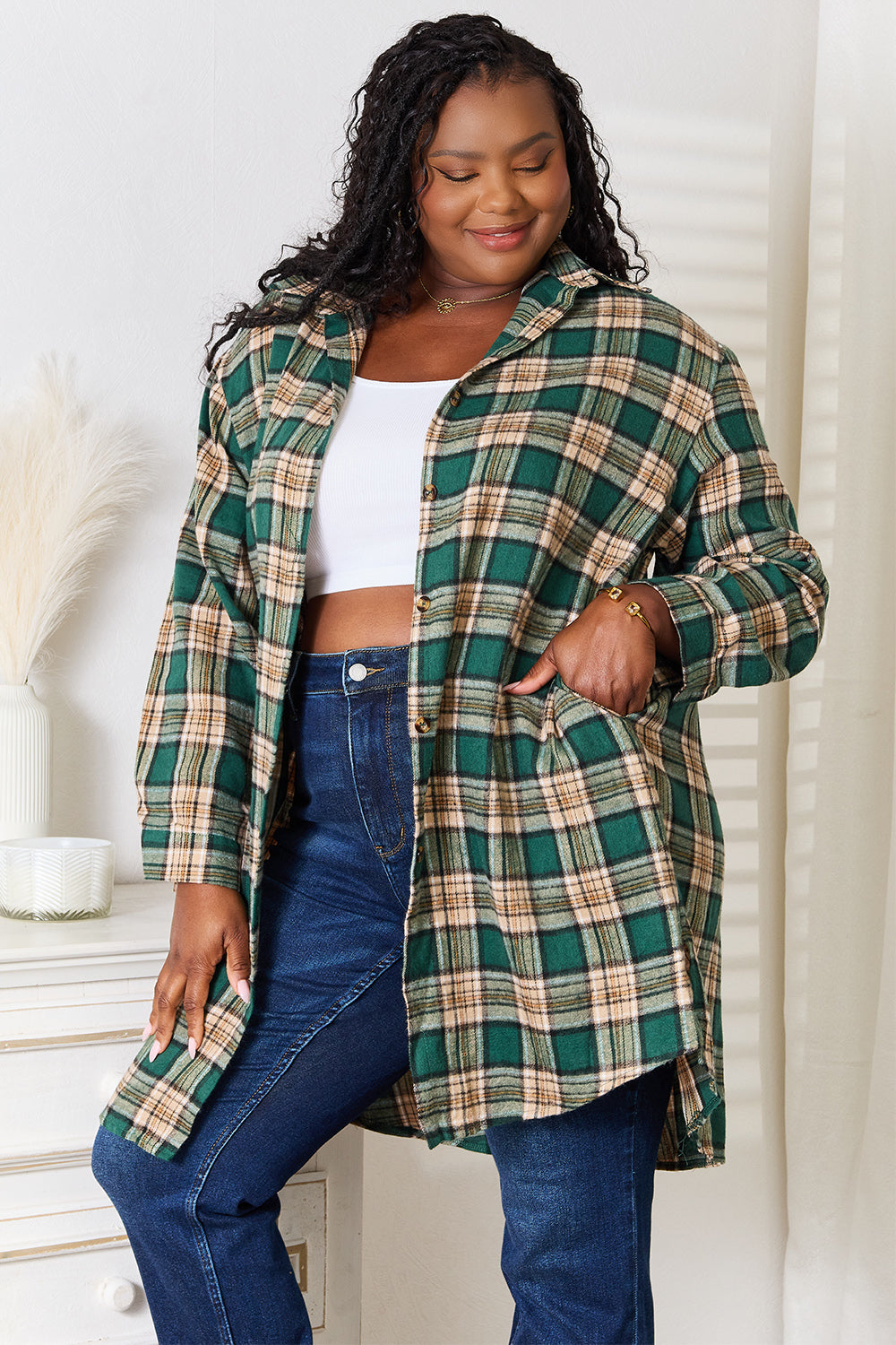 Mandy Plaid Collared Neck Long Sleeve Shirt 