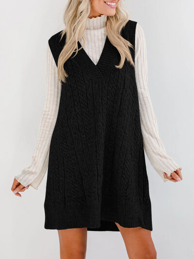 Lovelet Cable Knit V-Neck Mini Sweater Overall Dress Dresses