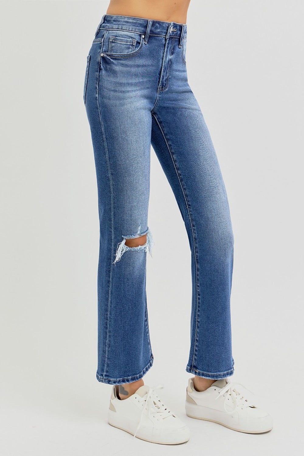 RISEN Full Size Distressed High Rise Crop Flare Jeans 