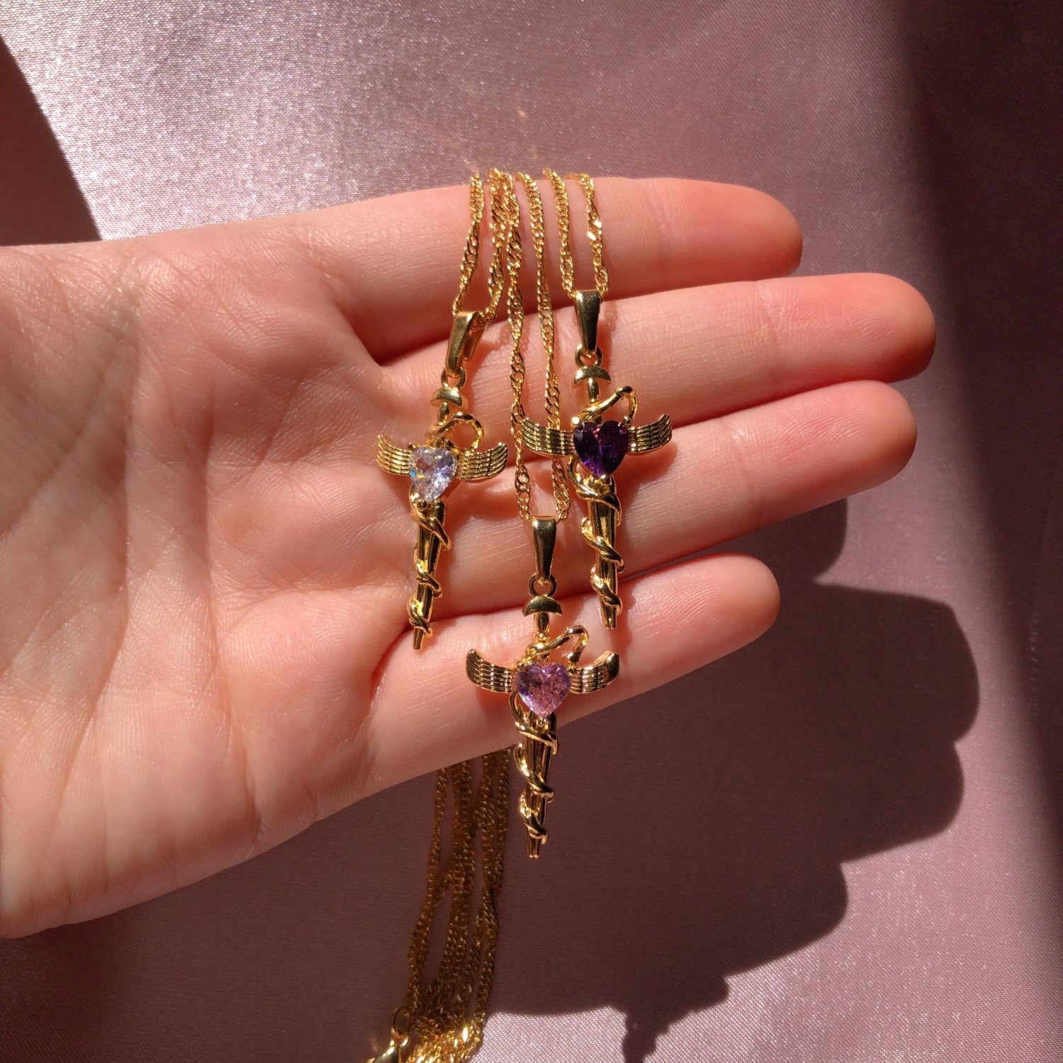 Copper Zircon Cross Pendant Necklace 