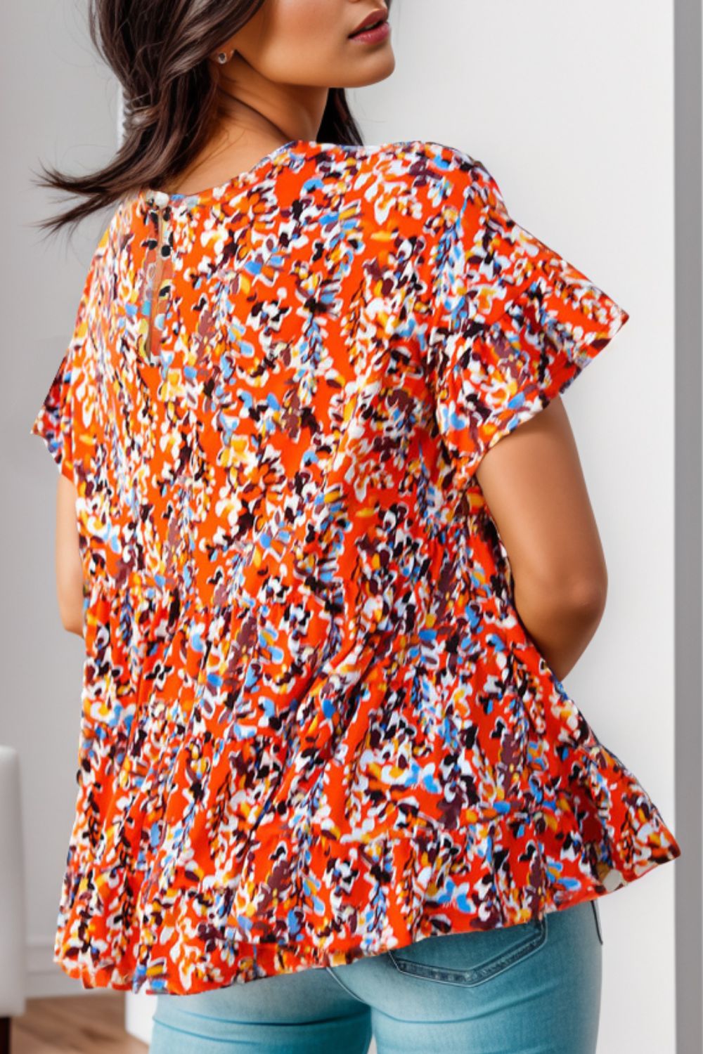 Plus Size Floral Round Neck Tiered Blouse 