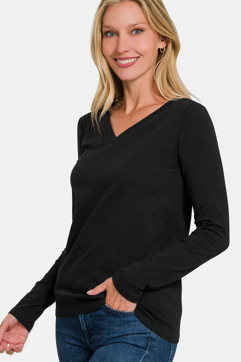 Zenana Full Size V-Neck Long Sleeve T-Shirt 