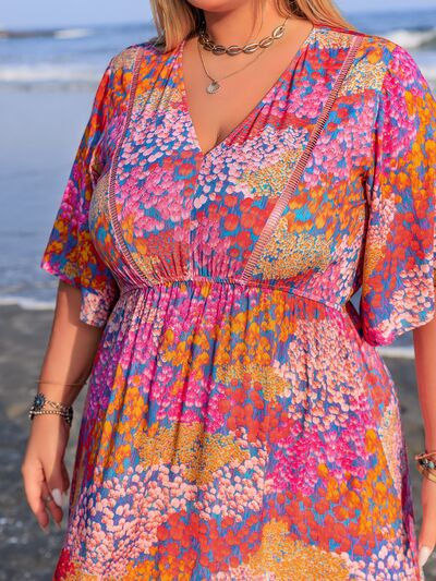 Plus Size Printed V-Neck Half Sleeve Maxi Dress Dresses