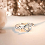 925 Sterling Silver Inlaid Zircon Heart Open Ring 