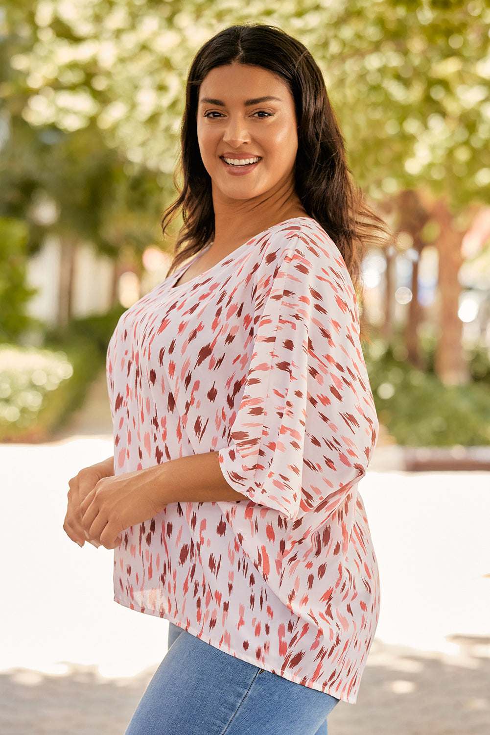 Plus Size Printed V-Neck Blouse 