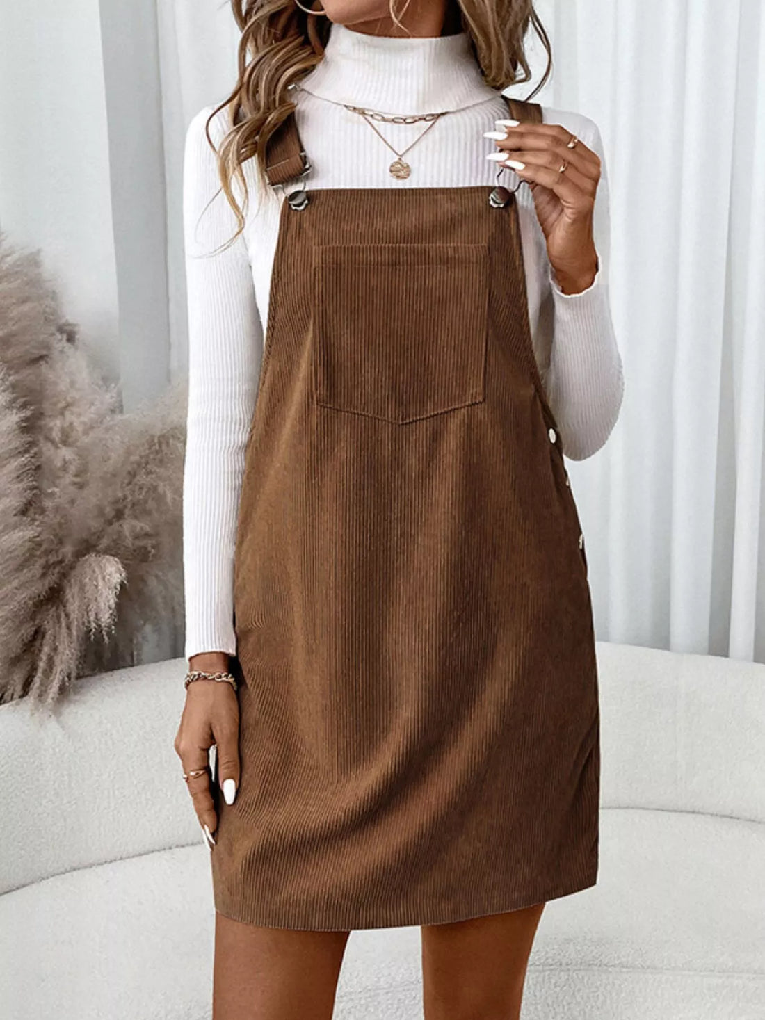 Corduroy Overall Mini Dress with Adjustable Straps 