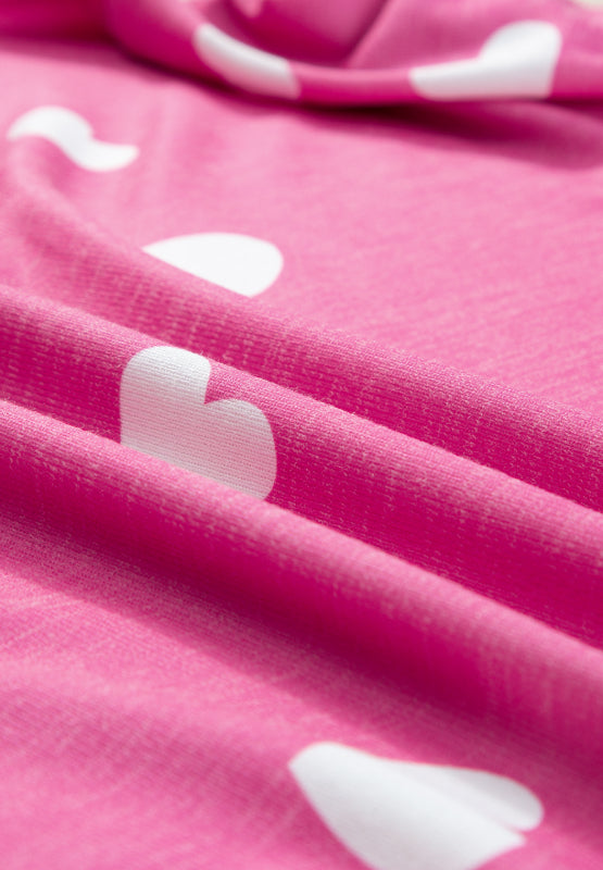 Heart Round Neck Long Sleeve Top and Elastic Waist Shorts Set 