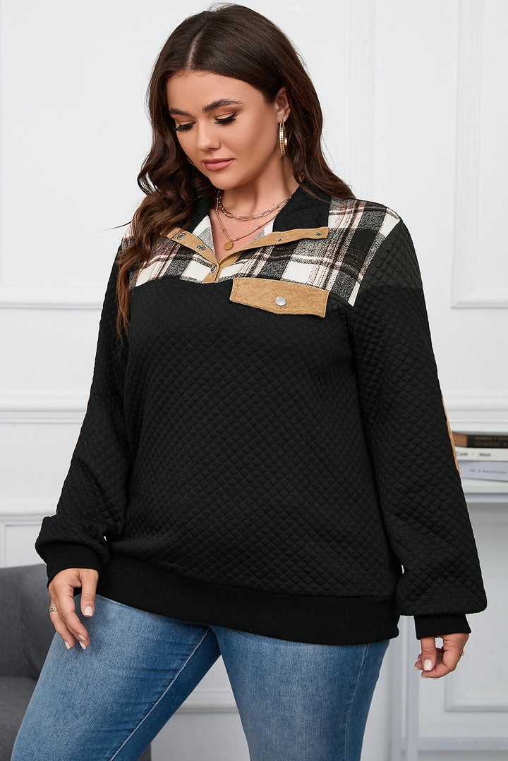 Plus Size Waffle-Knit Collared Neck Sweatshirt 