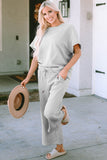Double Take Full Size Texture Short Sleeve Top and Pants Set 