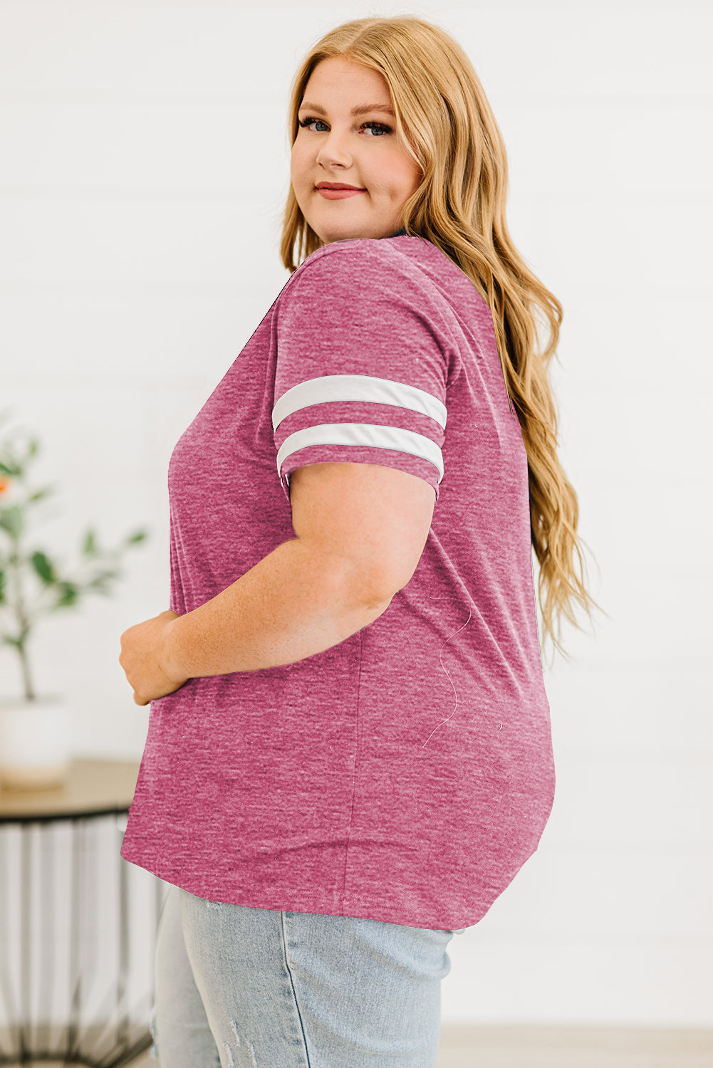 Plus Size Striped V-Neck Tee Shirt 