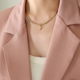 Brass Inlaid Zircon Letter Pendant Necklace 
