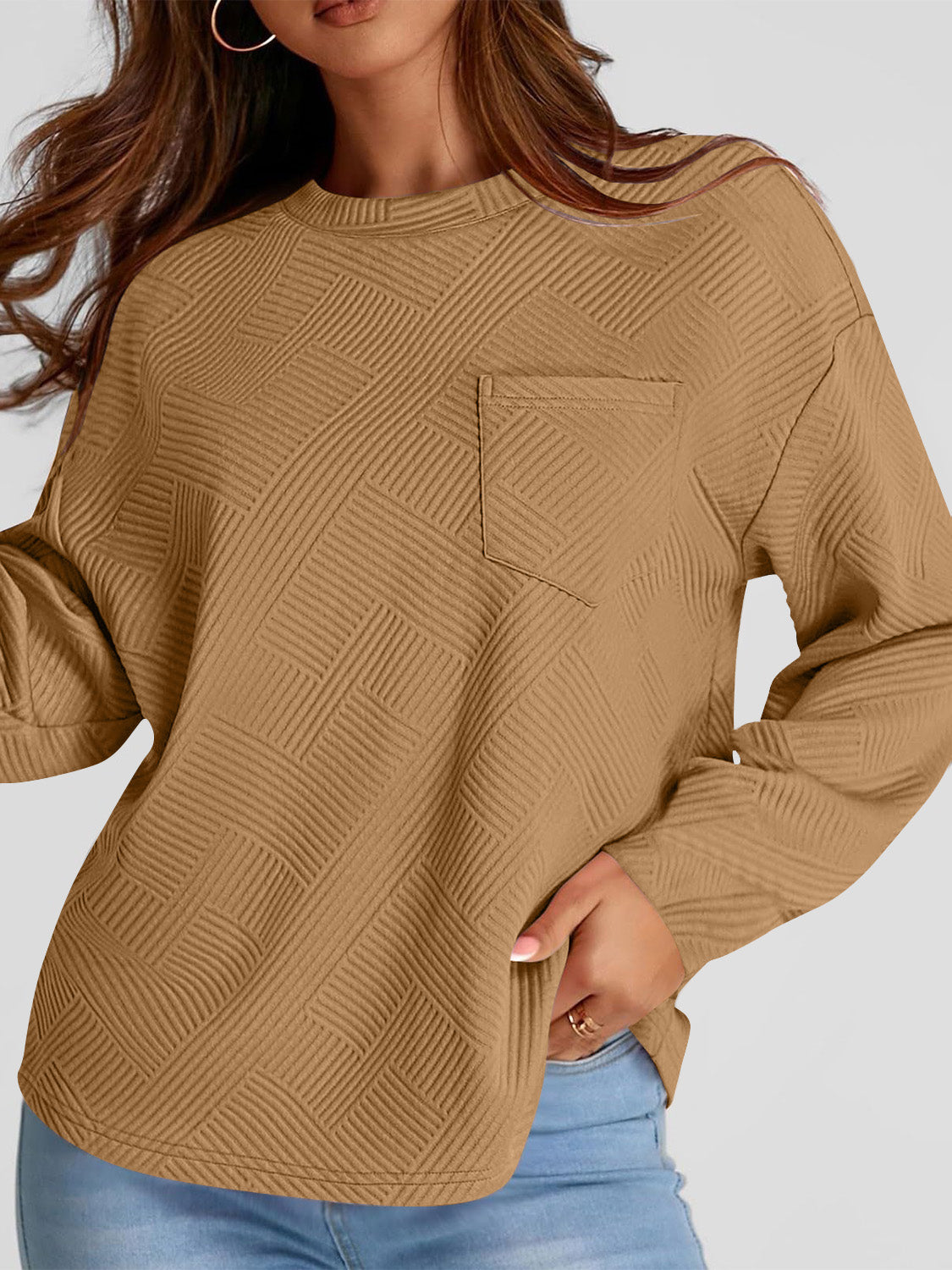 Full Size Texture Round Neck Long Sleeve Sweatshirt 