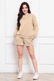 Round Neck Long Sleeve Sweatshirt and Drawstring Shorts Set 