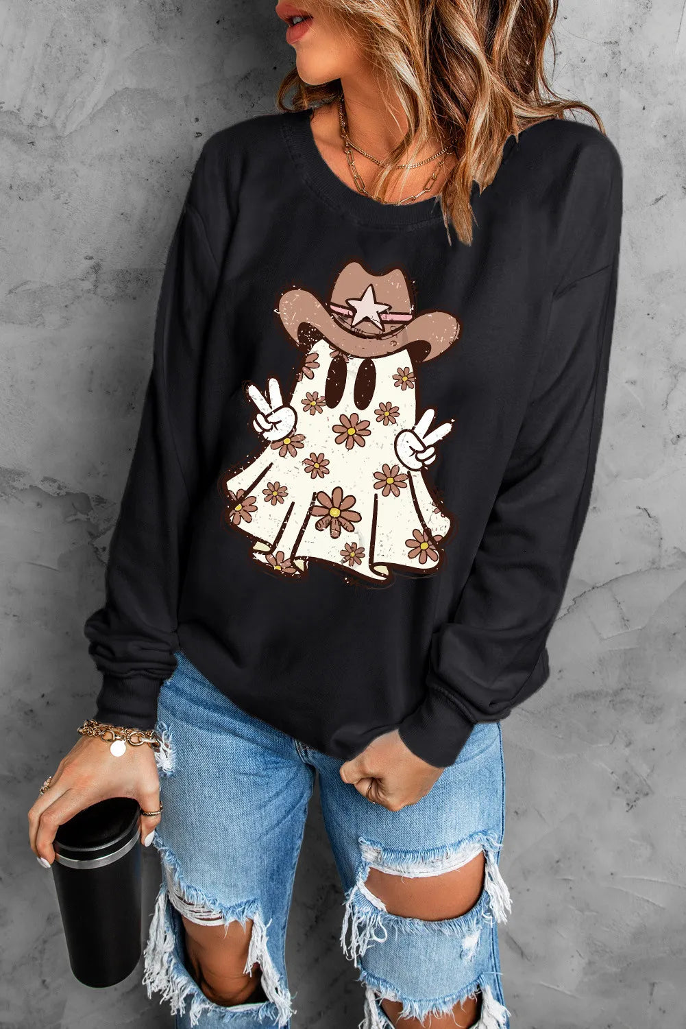Ghost Round Neck Long Sleeve Sweatshirt 