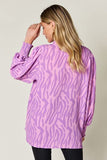 Double Take Full Size Printed Smocked Long Sleeve Blouse 