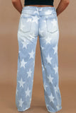Plus Size Star Straight Leg Jeans with Pockets 