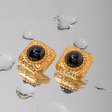 Square Stainless Steel Natural Black Onyx Earring 