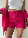 Textured Button Up Shirt and Shorts Set Two Piece Dresses