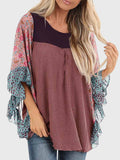 Full Size Printed Round Neck Three-Quarter Sleeve Blouse 