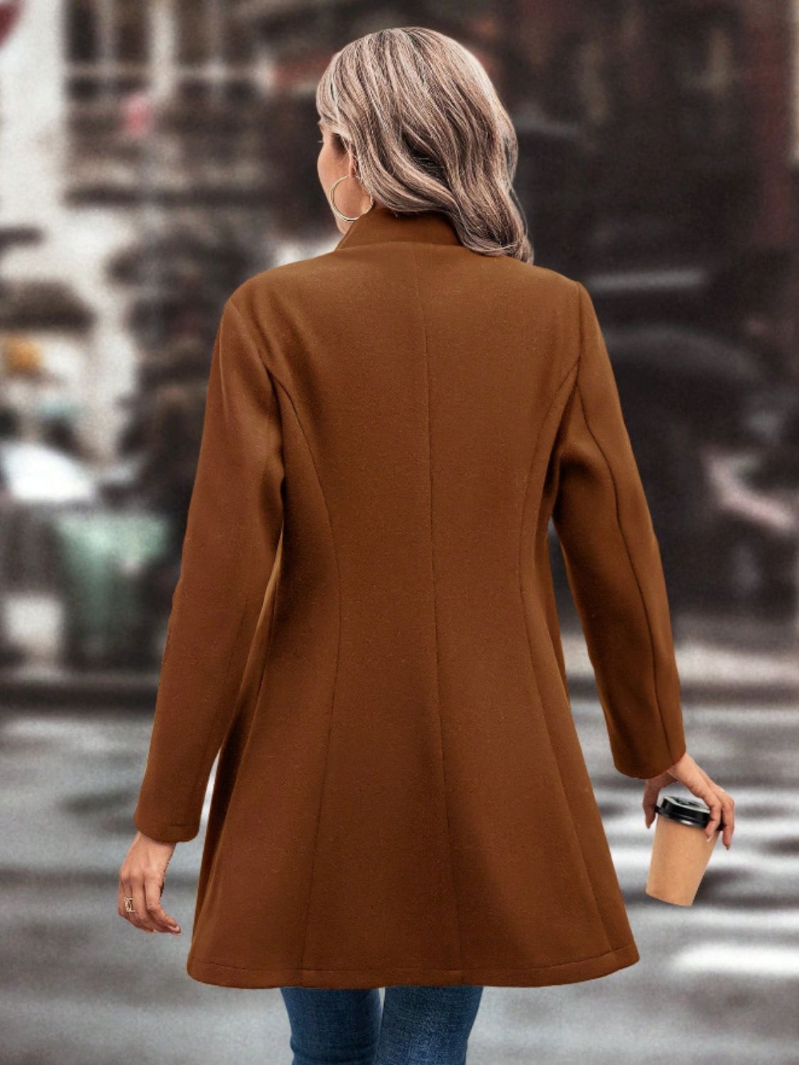 Collared Neck Button Up Long Sleeve Coat 