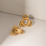 Stainless Steel Zircon Flower Shape Earrings 