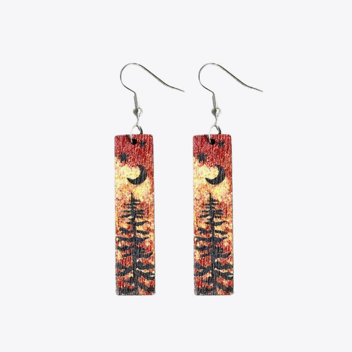 Square Shape Wooden Dangle Earrings 