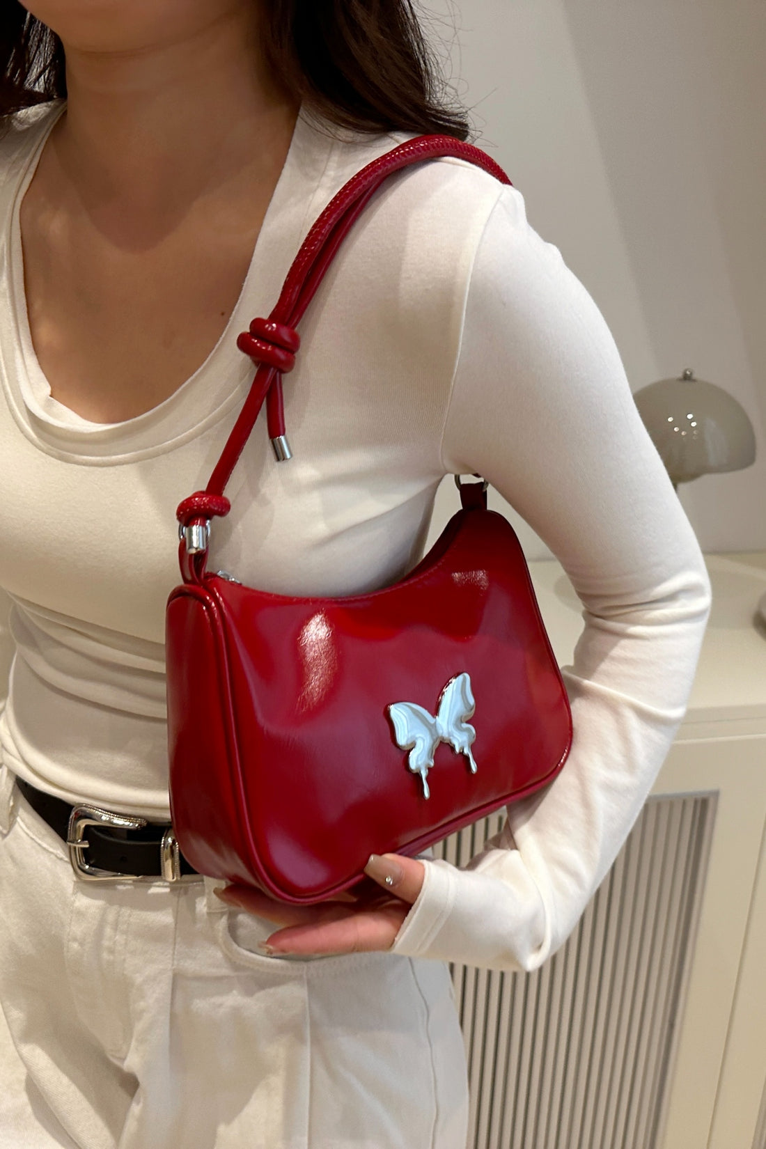 Butterfly PU Leather Knotted Strap Shoulder Bag 