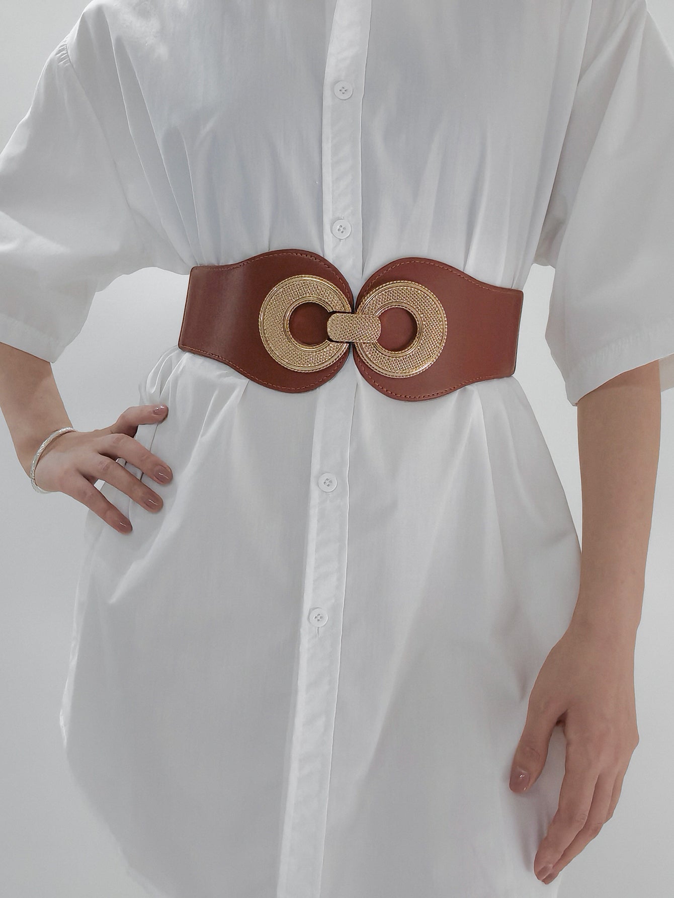 Alloy Buckle Elastic PU Belt 