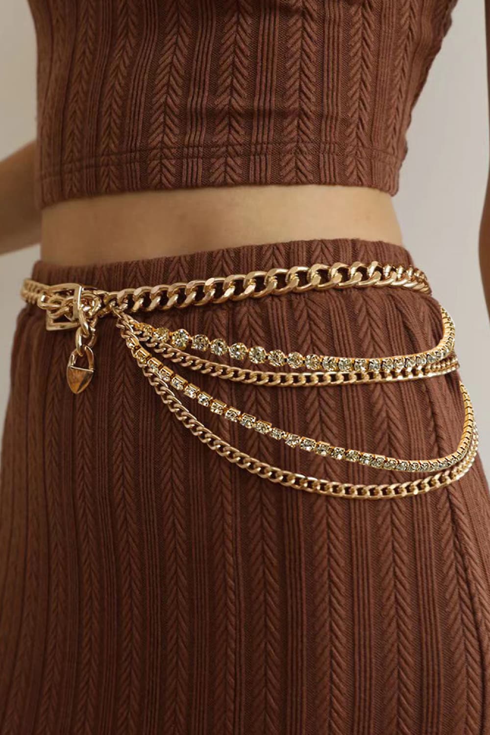 Rhinestone Decor Metal Chain Belt 